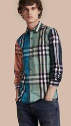 Burberry Colour Block Check Cotton Blend Shirt