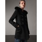 Burberry Burberry Detachable Fur Trim Wool Duffle Coat, Size: 10, Black