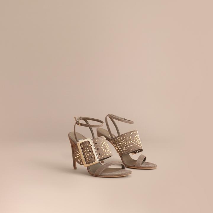 Burberry Burberry Riveted Suede Sandals With Buckle Detail, Size: 38, Grey