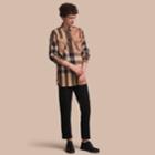 Burberry Burberry Check Cotton Blend Shirt With Military Detail, Size: Xs, Brown