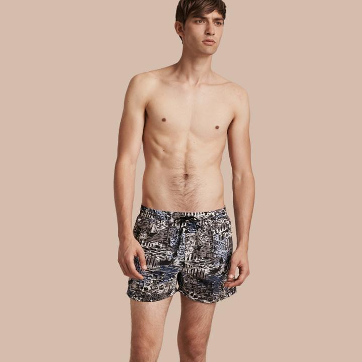 Burberry Burberry Lightweight British Seaside Print Swim Shorts, Size: Xxxl, Blue