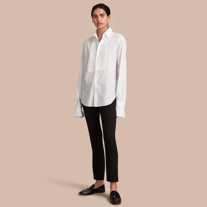 Burberry Burberry Unisex Double-cuff Pintuck Bib Cotton Shirt, Size: Xs, White
