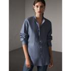 Burberry Burberry Unisex Grandad Collar Pleated Bib Cotton Shirt, Size: Xs, Blue