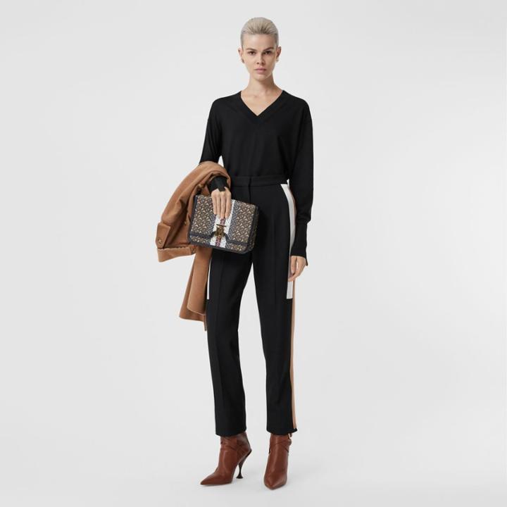 Burberry Burberry Logo Detail Merino Wool Silk Sweater, Black