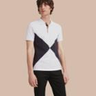 Burberry Burberry Geometric Motif Cotton Piqu Polo Shirt With Check Placket, White