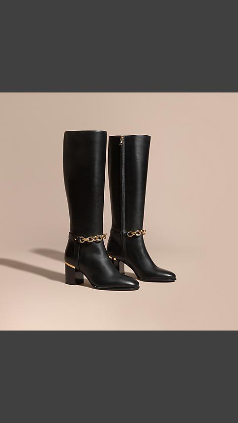 Burberry Chain Detail Leather Boots