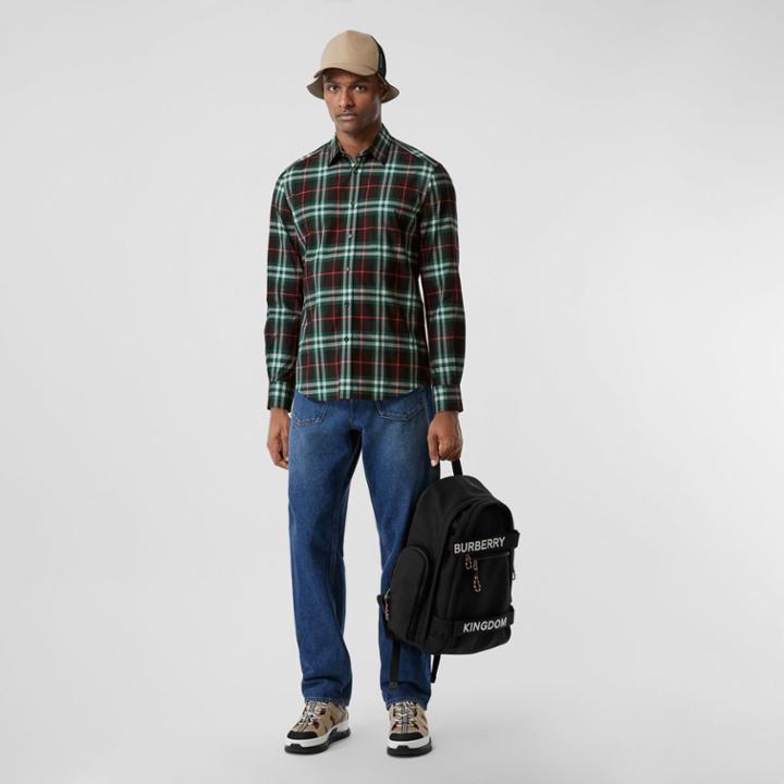 Burberry Burberry Check Cotton Poplin Shirt, Size: M, Green