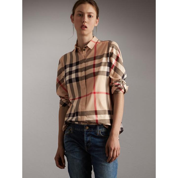 Burberry Burberry Stretch-cotton Check Shirt, Size: M, Beige