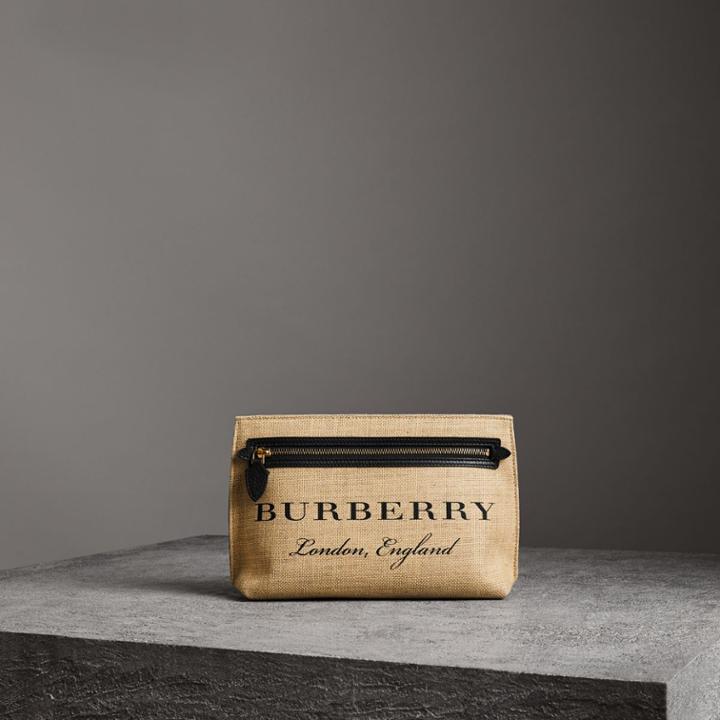Burberry Burberry Logo Print Jute Wristlet Clutch