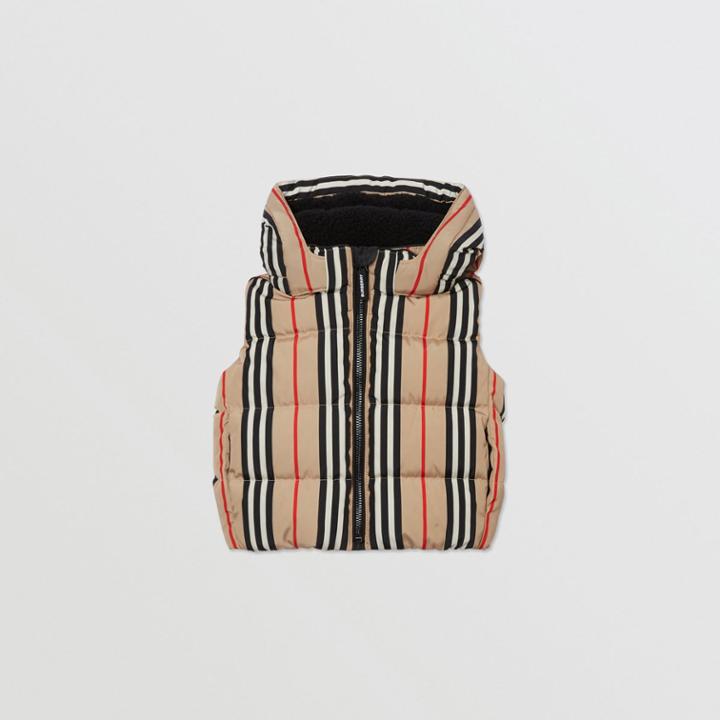 Burberry Burberry Childrens Detachable Hood Icon Stripe Puffer Gilet, Size: 2y, Beige