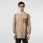 Burberry Burberry Classic Fit Panelled Silk And Merino Wool Shirt, Size: 15, Brown