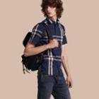 Burberry Burberry Short-sleeved Check Stretch Cotton Shirt, Size: Xl, Blue