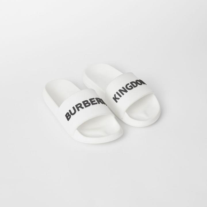 Burberry Burberry Childrens Kingdom Print Rubber Slides, Size: 27, White