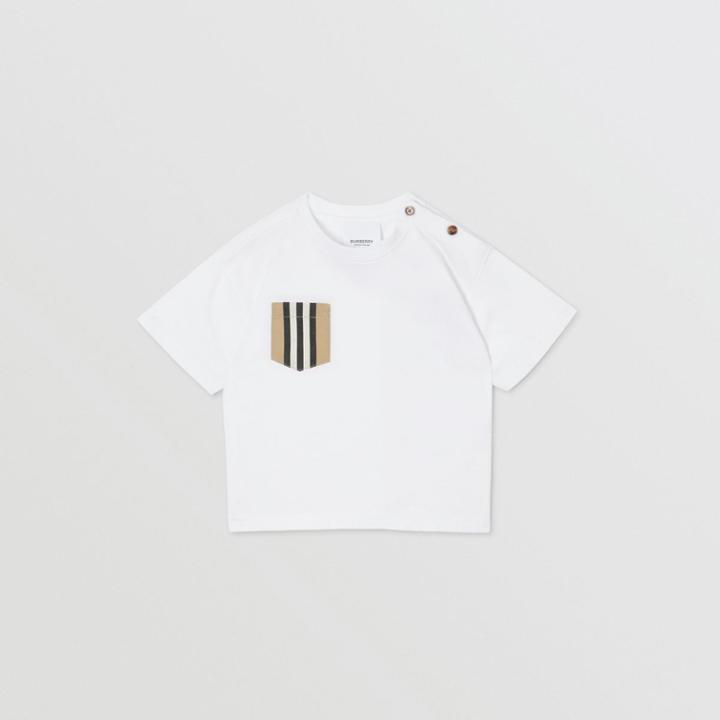 Burberry Burberry Childrens Icon Stripe Pocket Cotton T-shirt, Size: 18m, White