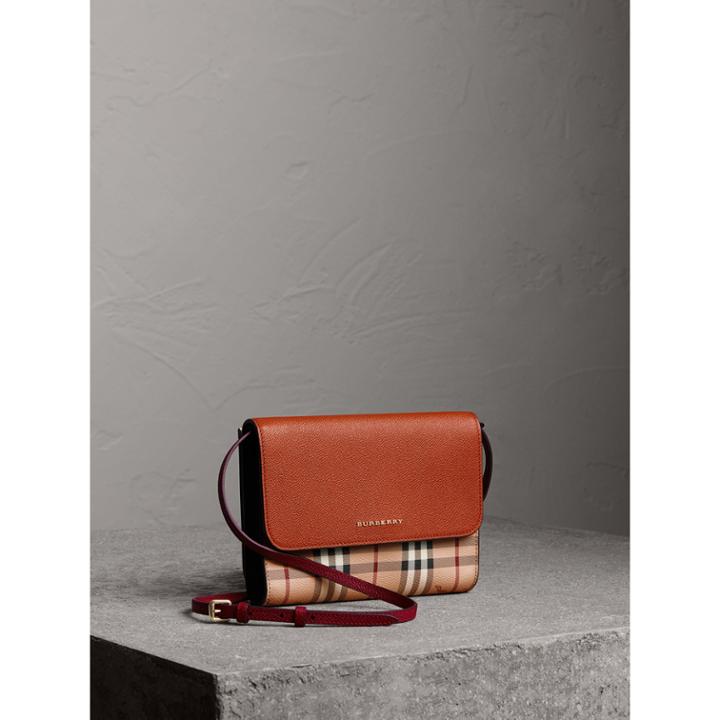 Burberry Burberry Haymarket Check And Leather Crossbody Bag, Beige