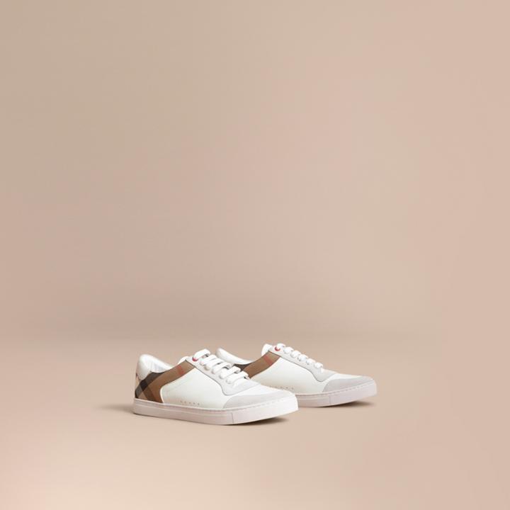 Burberry Burberry Leather And House Check Trainers, Size: 43, White