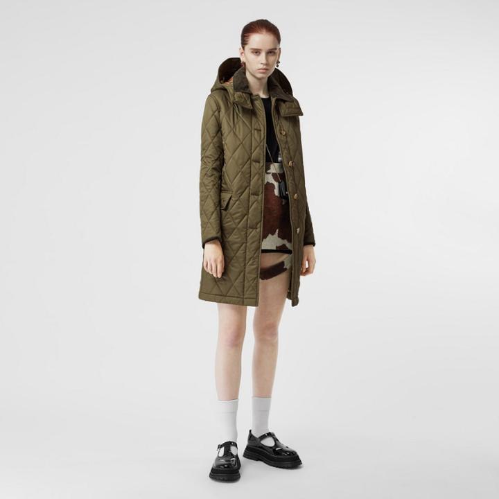 Burberry Burberry Detachable Hood Monogram Motif Quilted Coat, Green