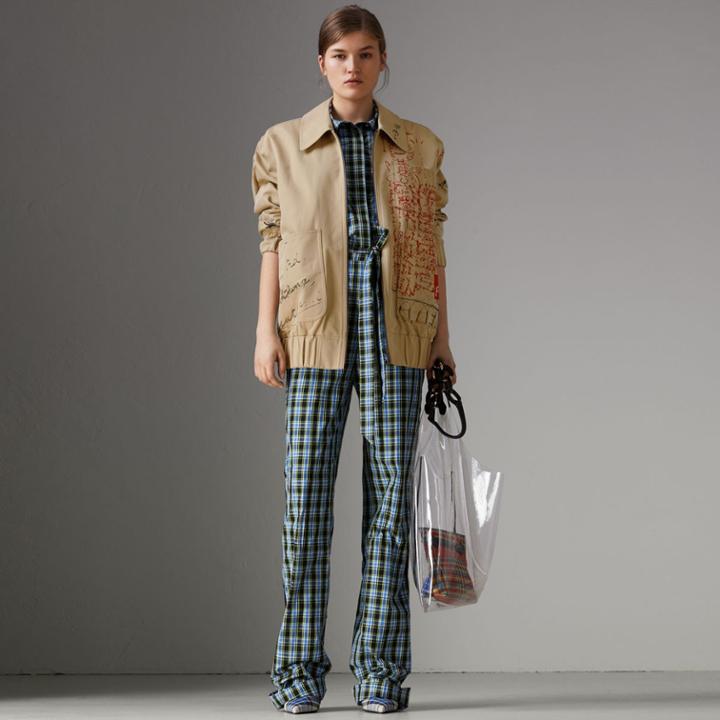 Burberry Burberry Postcard Print Tropical Gabardine Harrington Jacket, Size: 06, Yellow
