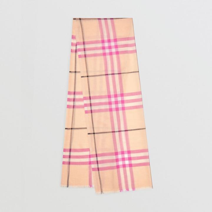 Burberry Burberry Lightweight Check Wool And Silk Scarf, Orange
