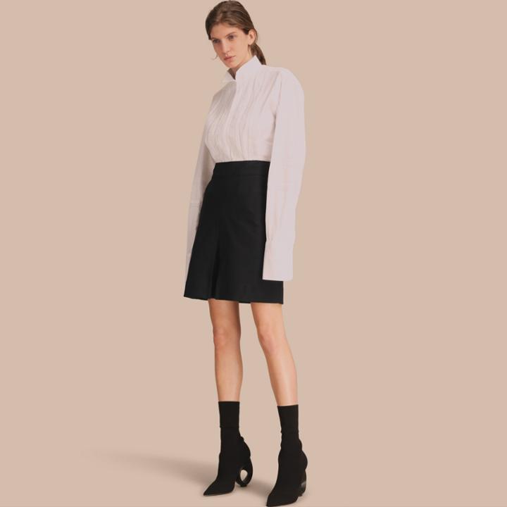 Burberry Burberry Stretch A-line Technical Skirt With Pleat Detail, Size: 04, Black