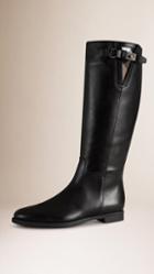 Burberry House Check Trim Leather Riding Boots