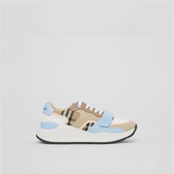 Burberry Burberry Check Cotton, Canvas And Leather Sneakers, Size: 35