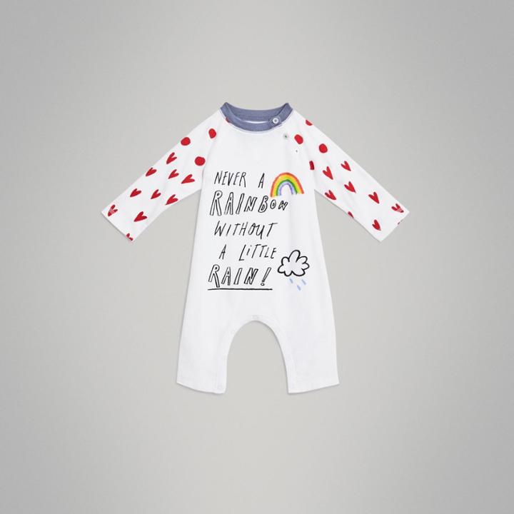 Burberry Burberry Weather Graphic Cotton Jumpsuit, Size: 3m, White