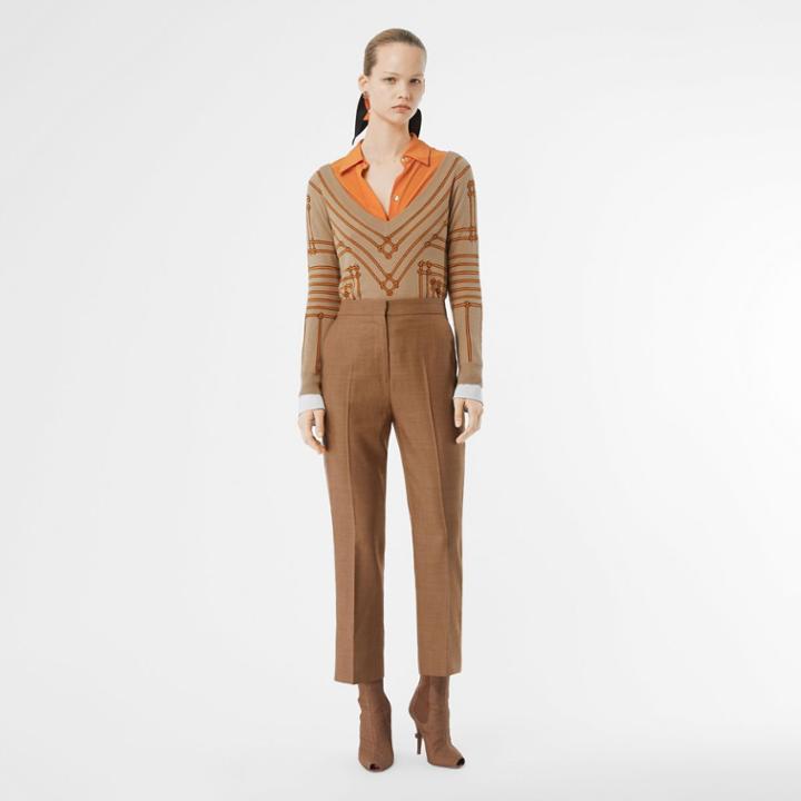 Burberry Burberry Rope Silk Wool Jacquard V-neck Sweater, Size: M, Yellow