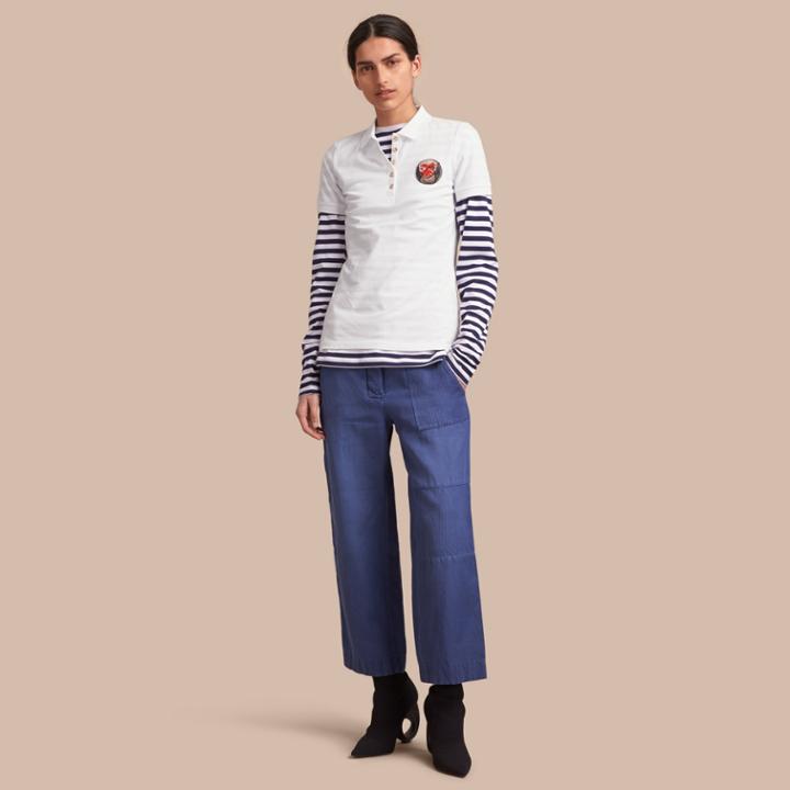 Burberry Burberry Pallas Heads Appliqu Cotton Piqu Polo Shirt, Size: Xs, White