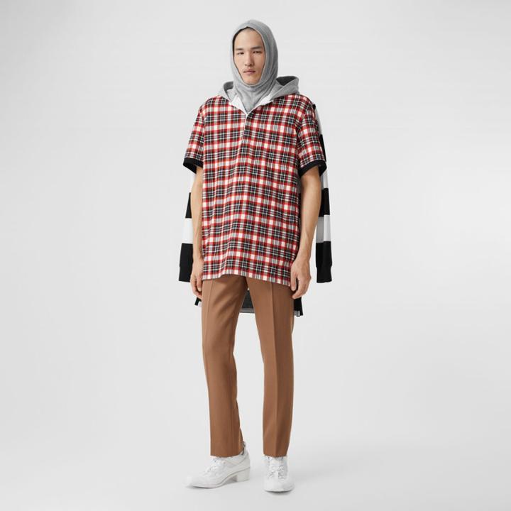 Burberry Burberry Check And Striped Cotton Reconstructed Rugby Shirt, Size: M, Red