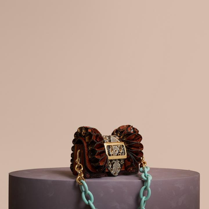 Burberry Burberry The Ruffle Buckle Bag In Snakeskin And Calfskin, Brown