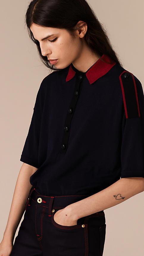 Burberry Epaulette Detail Wool Polo Shirt