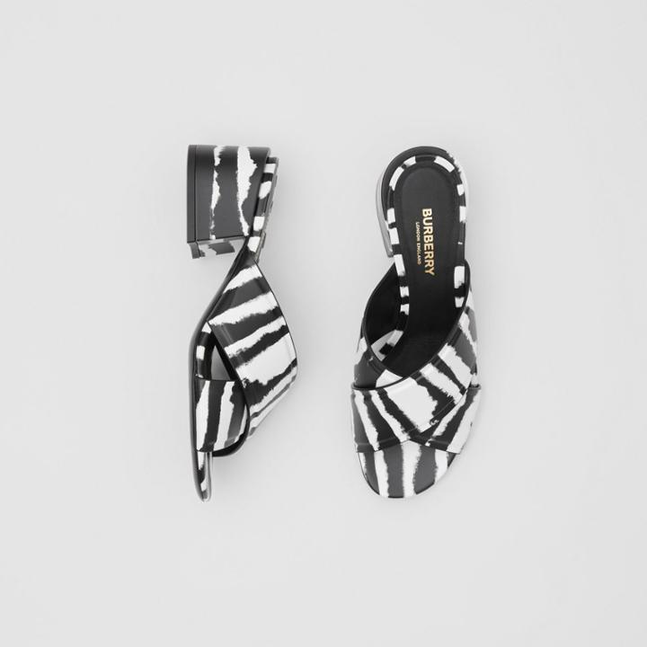 Burberry Burberry Watercolour Print Leather Block-heel Sandals, Size: 40, Black