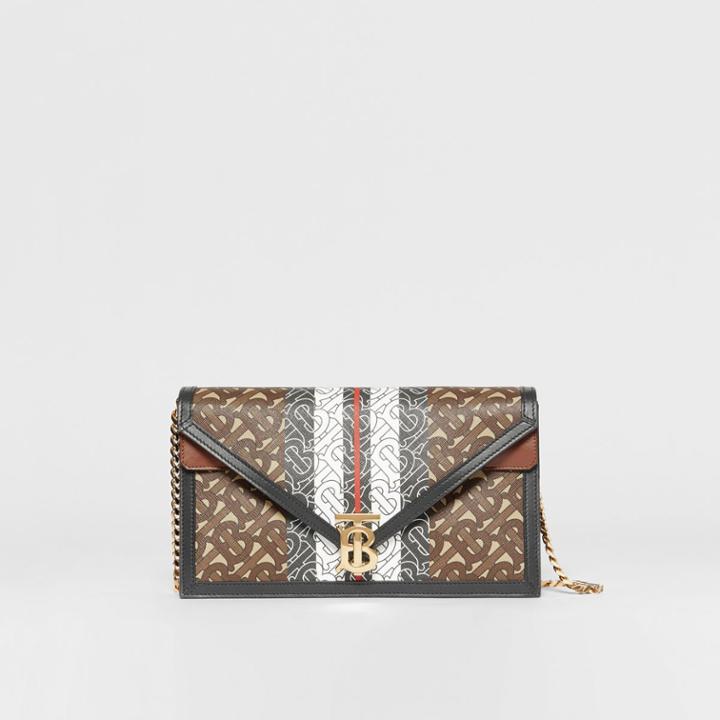 Burberry Burberry Small Monogram Stripe E-canvas Tb Envelope Clutch, Brown