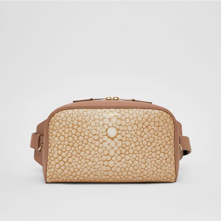 Burberry Burberry Fish-scale Print And Leather Cube Bum Bag, Beige