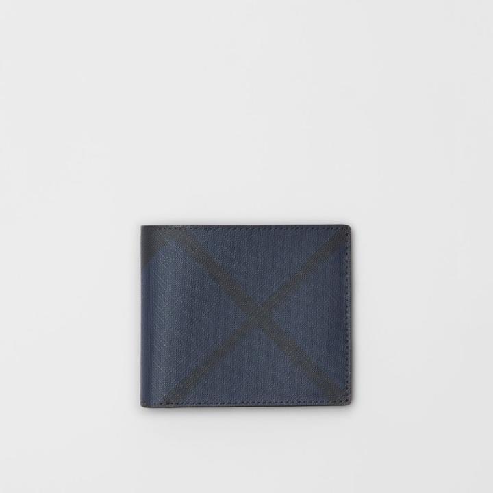Burberry Burberry London Check And Leather International Bifold Wallet, Blue