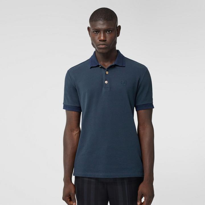 Burberry Burberry Button Detail Cotton Piqu Polo Shirt, Blue