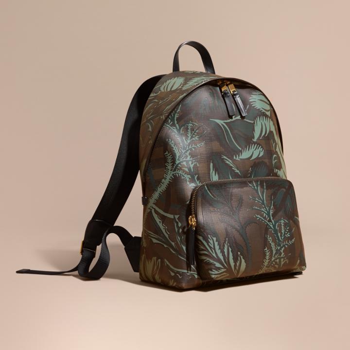 Burberry Burberry Leather-trimmed Printed London Check Backpack, Brown