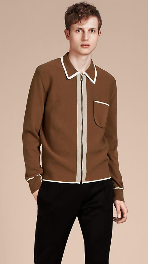 Burberry Border Detail Technical Cotton Cardigan