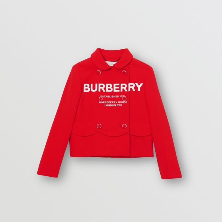 Burberry Burberry Childrens Logo Print Crepe Jersey Double-breasted Jacket, Size: 10y, Bright Red