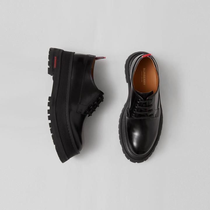 Burberry Burberry Logo Detail Leather Derby Shoes, Size: 35, Black