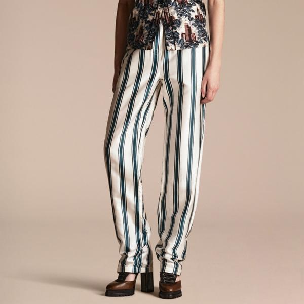 Burberry Panama Stripe Cotton Silk Pyjama-style Trousers