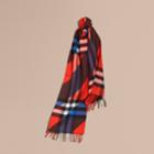 Burberry Burberry Check Cashmere Scarf With Stripe Print, Size: Os, Orange