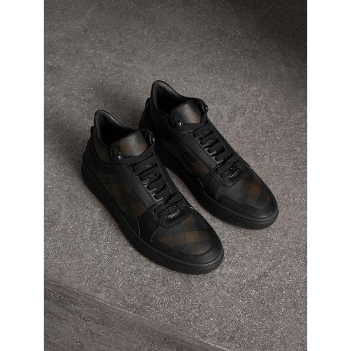 Burberry Burberry London Check And Leather High-top Trainers, Size: 40, Brown