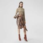 Burberry Burberry Knot Detail Check Wool Pencil Skirt, Size: 02, Brown