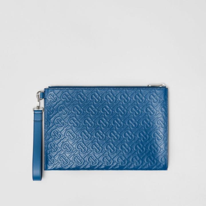 Burberry Burberry Monogram Leather Zip Pouch, Blue