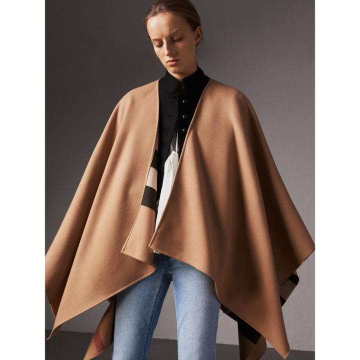 Burberry Burberry Reversible Check Merino Wool Poncho, Size: Std, Brown