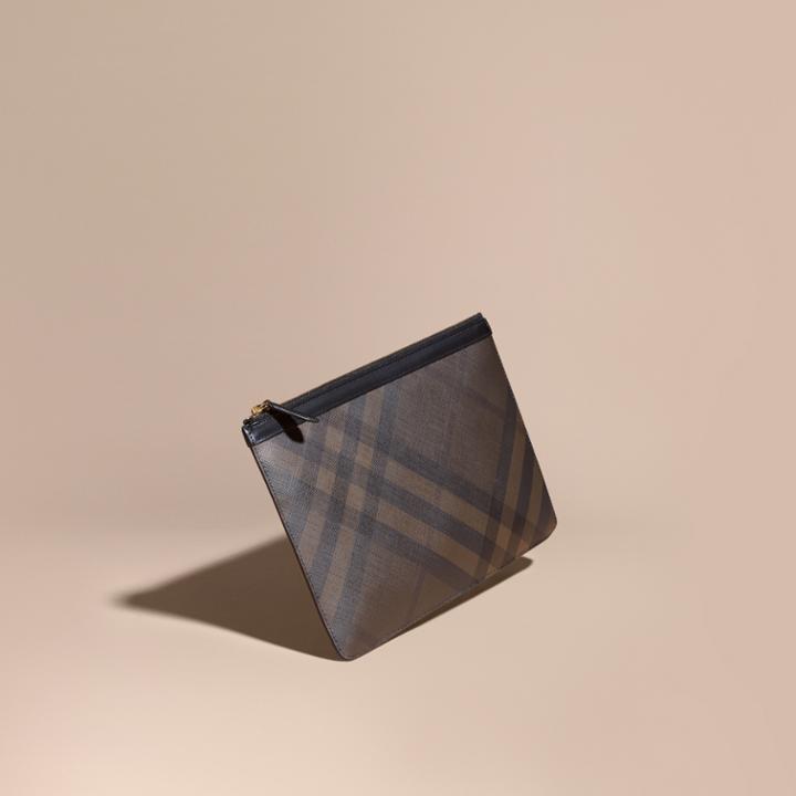 Burberry Burberry Zipped London Check Pouch, Brown