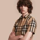 Burberry Burberry Short-sleeved Check Stretch Cotton Shirt, Size: Xl, Brown