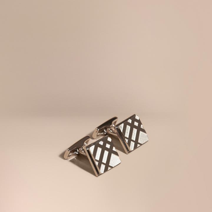 Burberry Burberry Check-engraved Square Cufflinks, Grey